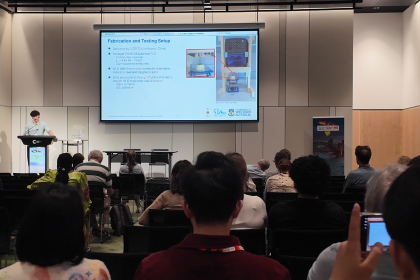 Audience attending BioEM 2026 conference session on medical technology research at Cairns Convention Centre